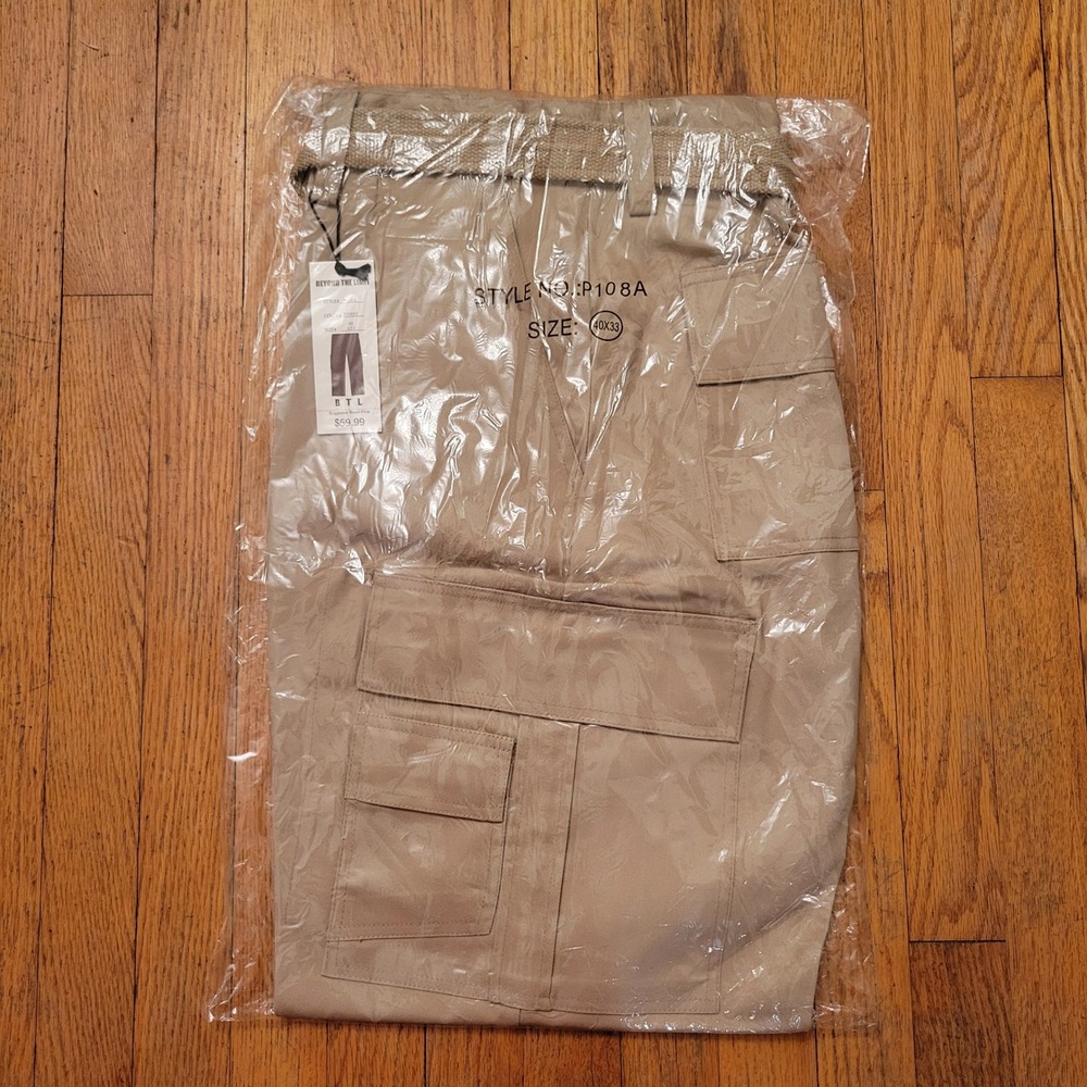 New Beyond The Limit 40x33 Khaki Tan Cargo Pants Skater Vintage 90s Y2K Belt BTL